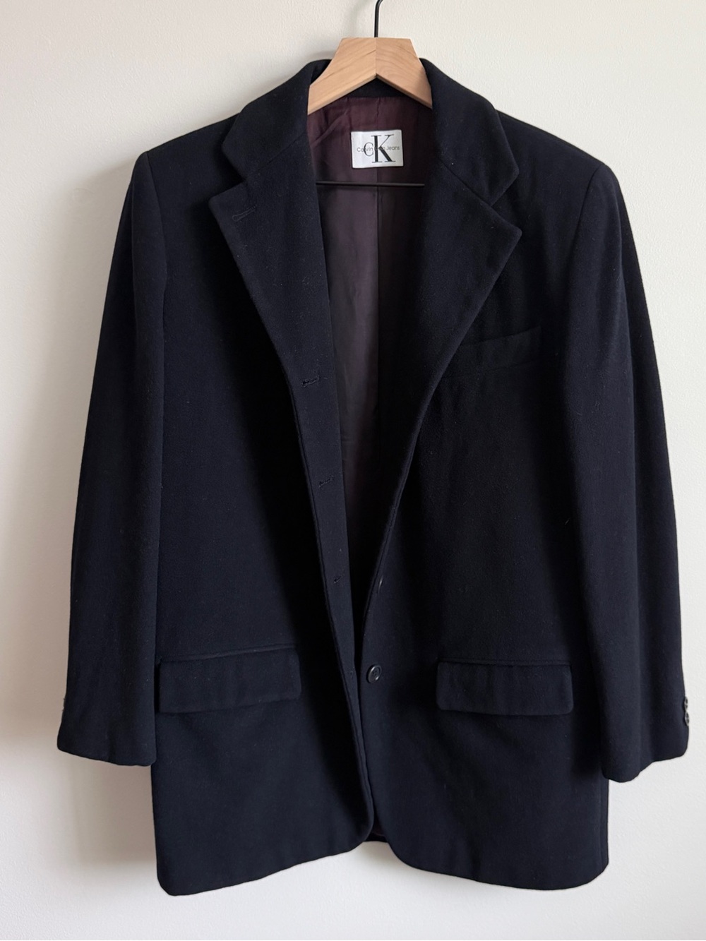 CK Cashmere Wool Blend Oversized Blazer | Deep Navy | Size 4 | Vintage
